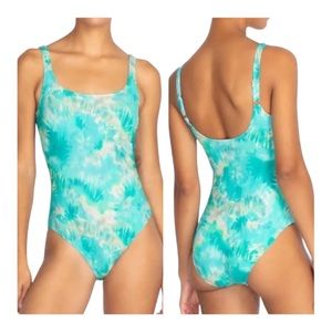 NWT Johnny Was Calme Turquoise Tie Dye One Piece Tank Swimsuit Size Large